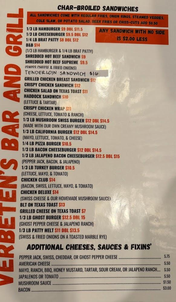 Verbeten's Bar & Grill Menu image 1